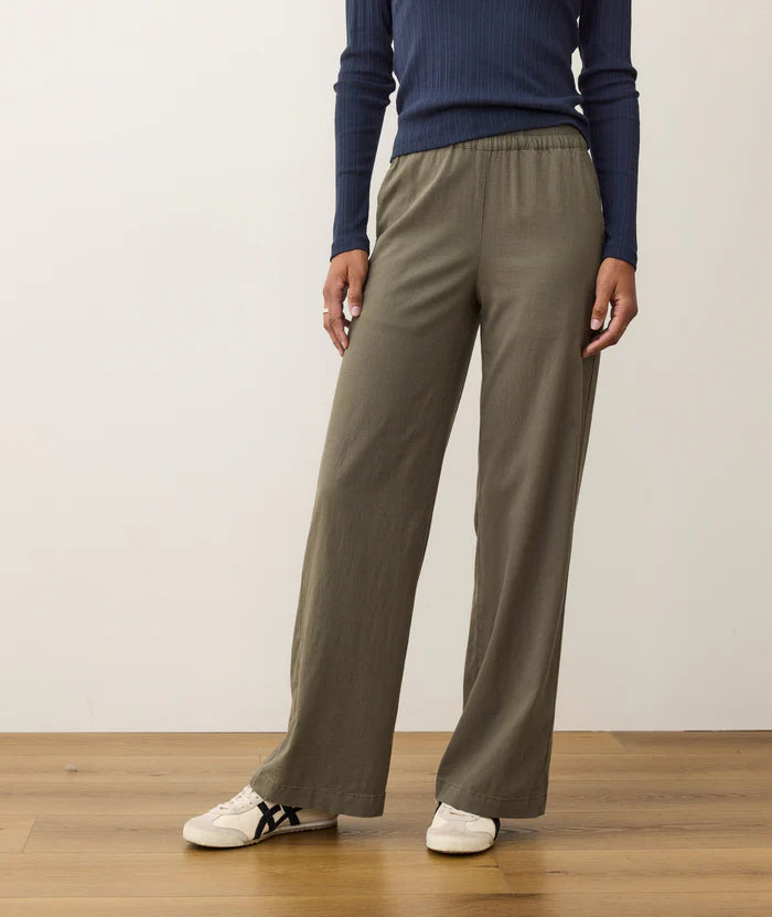 wide leg olive trousers