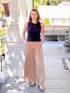 high rise trousers with elastic waist