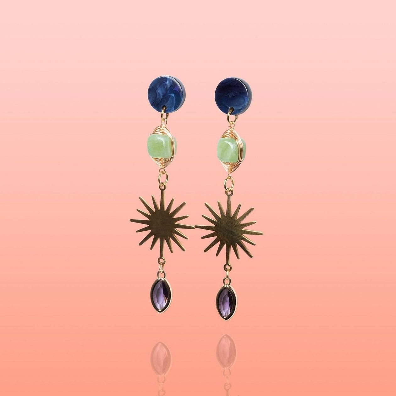 Rose & Lee Co Alma Dangle Earrings, Deep Blue + Green Jade Earrings