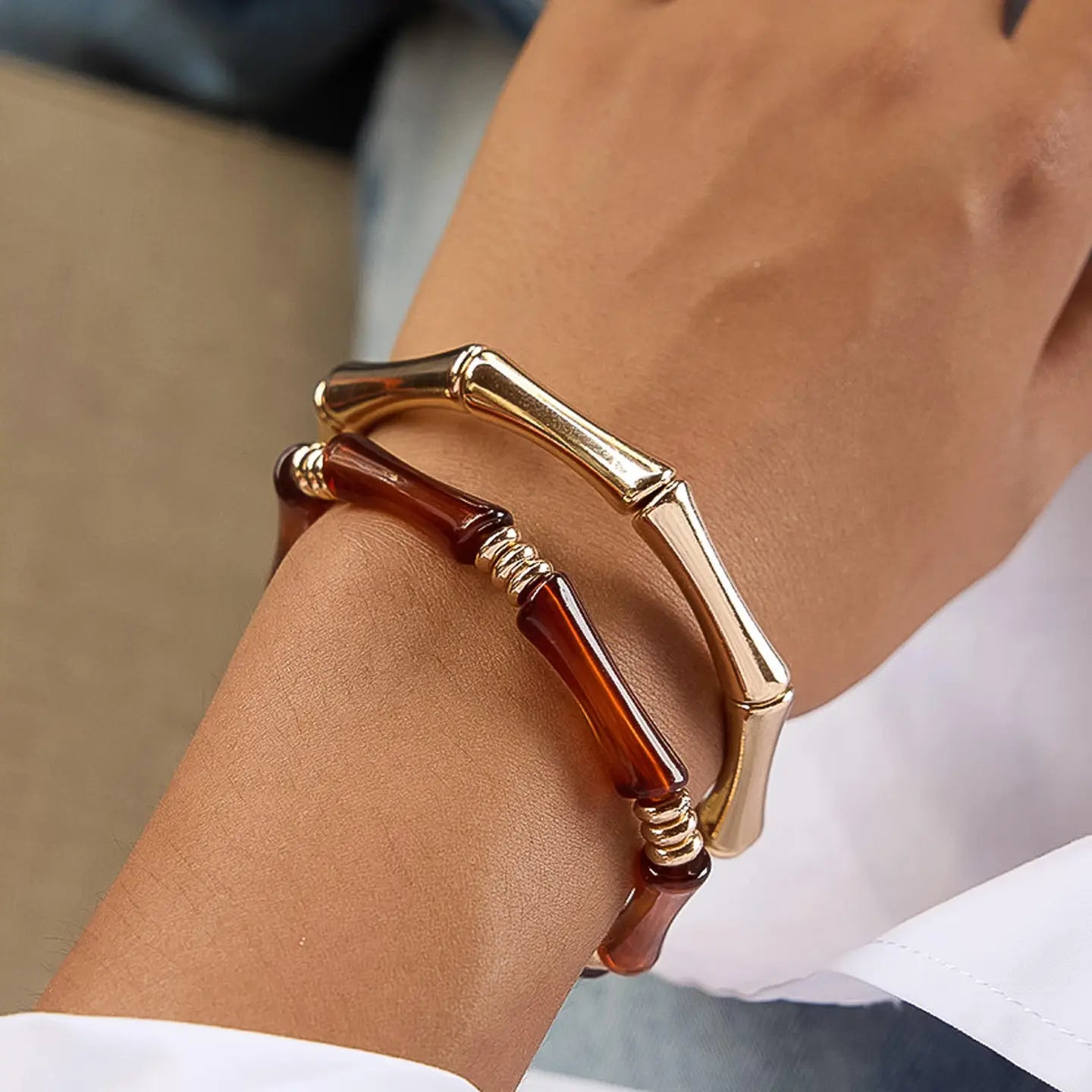 Rose & Lee Co Alun Bamboo Bangles, 18k Gold Bracelets