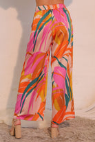 bright abstract pattern wide leg pants with elastic waist