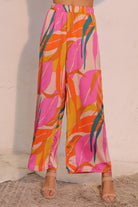 bright abstract pattern wide leg pants with elastic waist