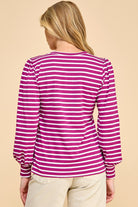 Magenta/White Striped Long Sleeve Top