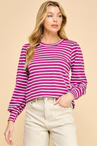Magenta/White Striped Long Sleeve Top