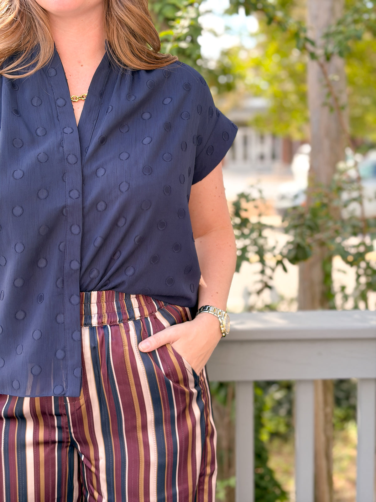 Rose & Lee Co Amanda Top, Navy Work Tops