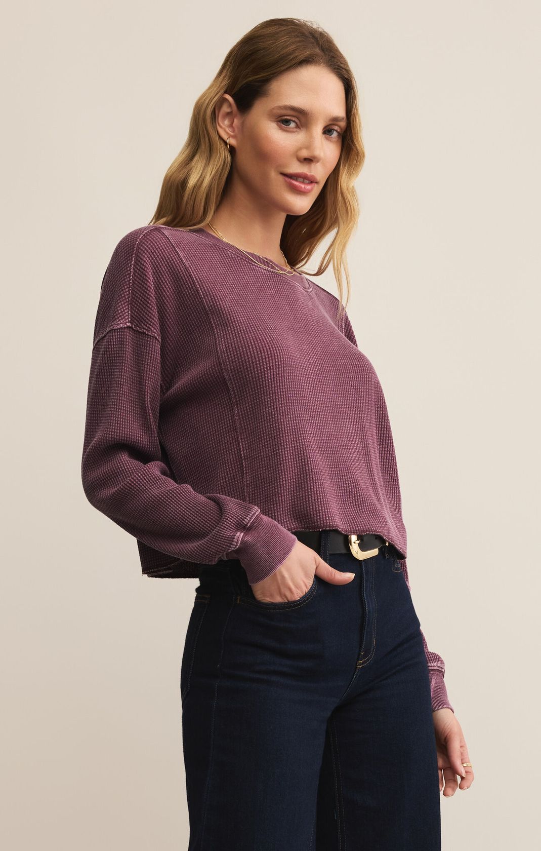 Thermal Knit Burgundy Long Sleeve Top