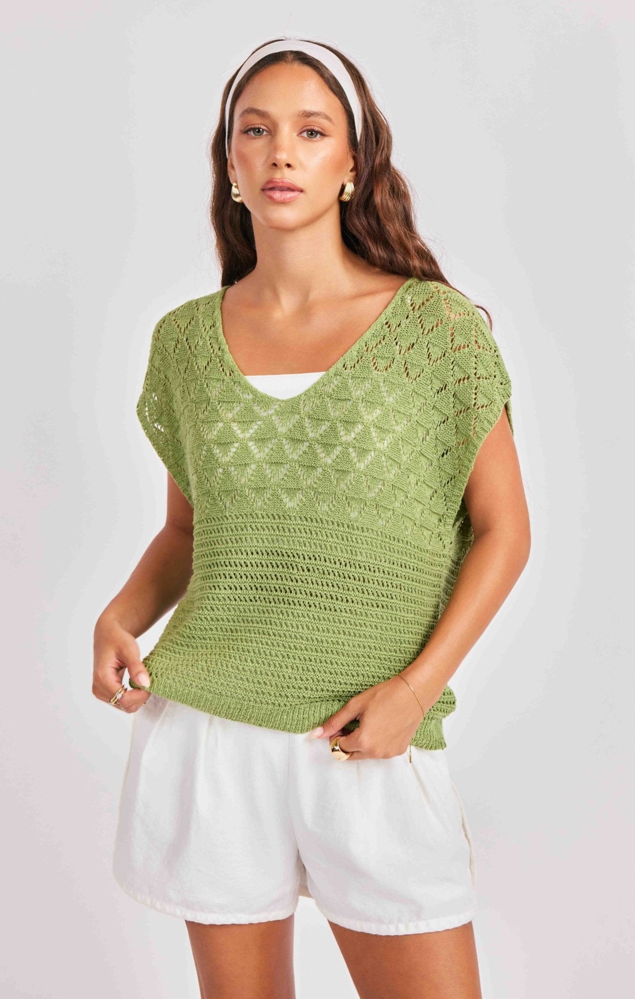 Rose & Lee Co Annabelle Top, Green short sleeve
