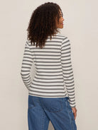 White/Black Striped Button Front Top