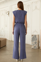 Blue Modal Short Sleeve Jumpsuit