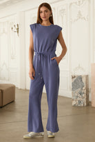 Blue Modal Short Sleeve Jumpsuit