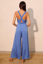 Blue V-Neckline Wide Leg Jumpsuit