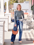 Green Thermal Long Sleeve Top with Side Ruching