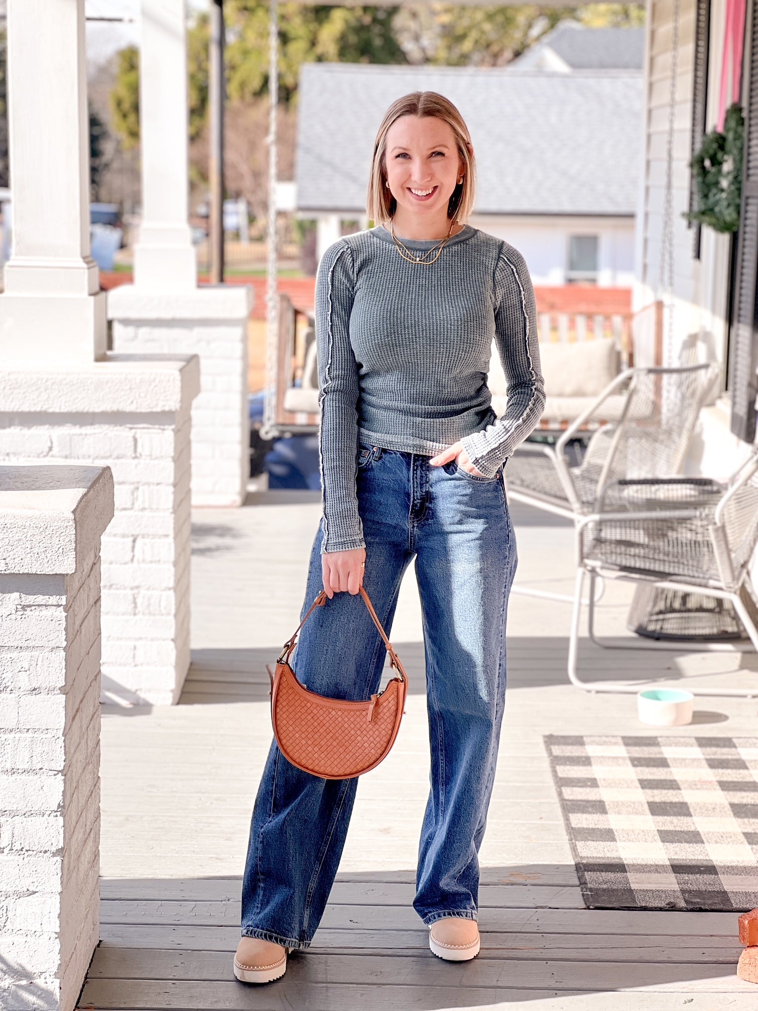 Green Thermal Long Sleeve Top with Side Ruching