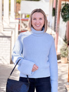 Light Blue Long Sleeve Sweater with Turtleneck