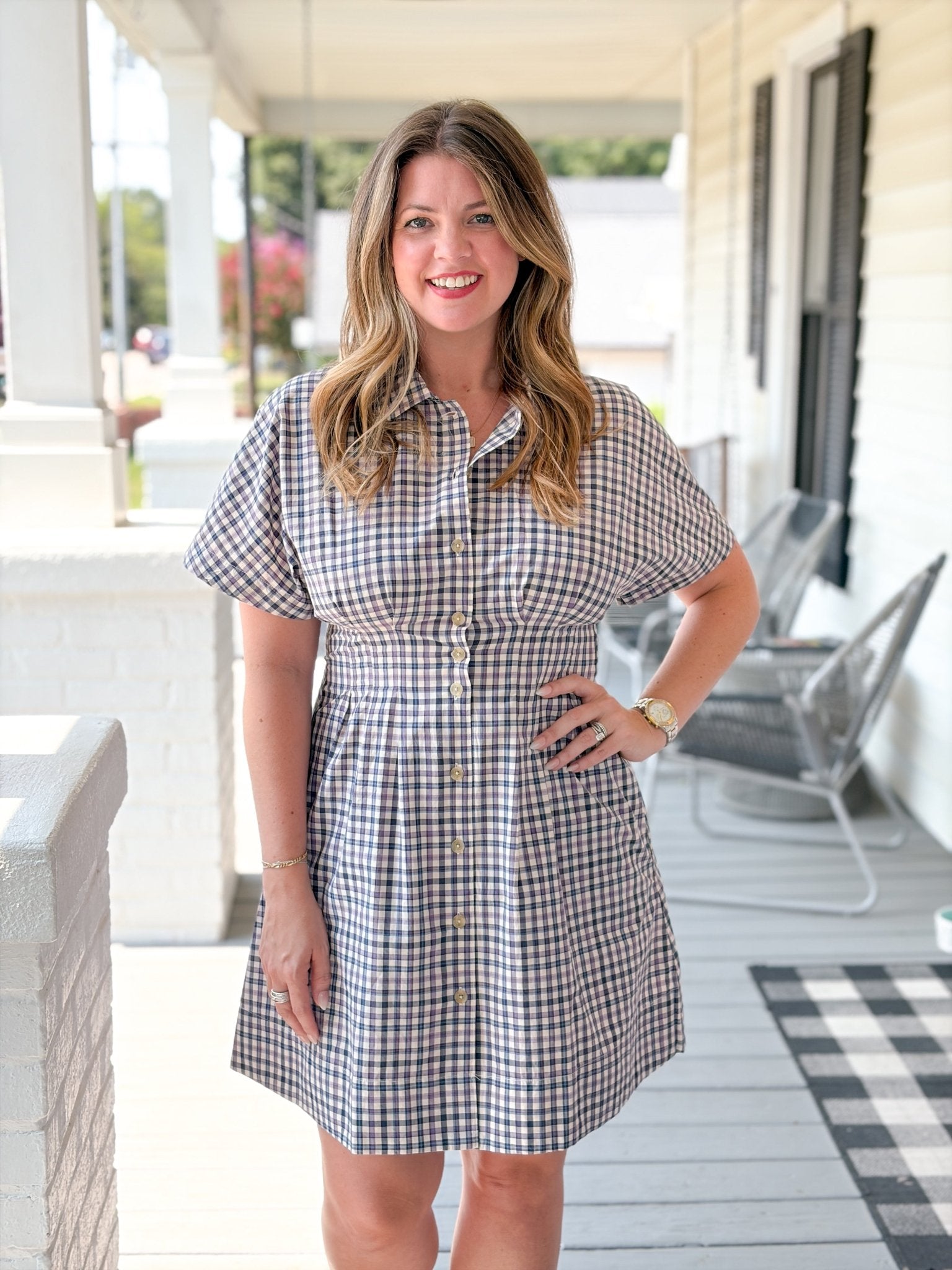 Rose & Lee Co Arden Dress, Blue/Purple Plaid by Marine Layer Casual Dresses