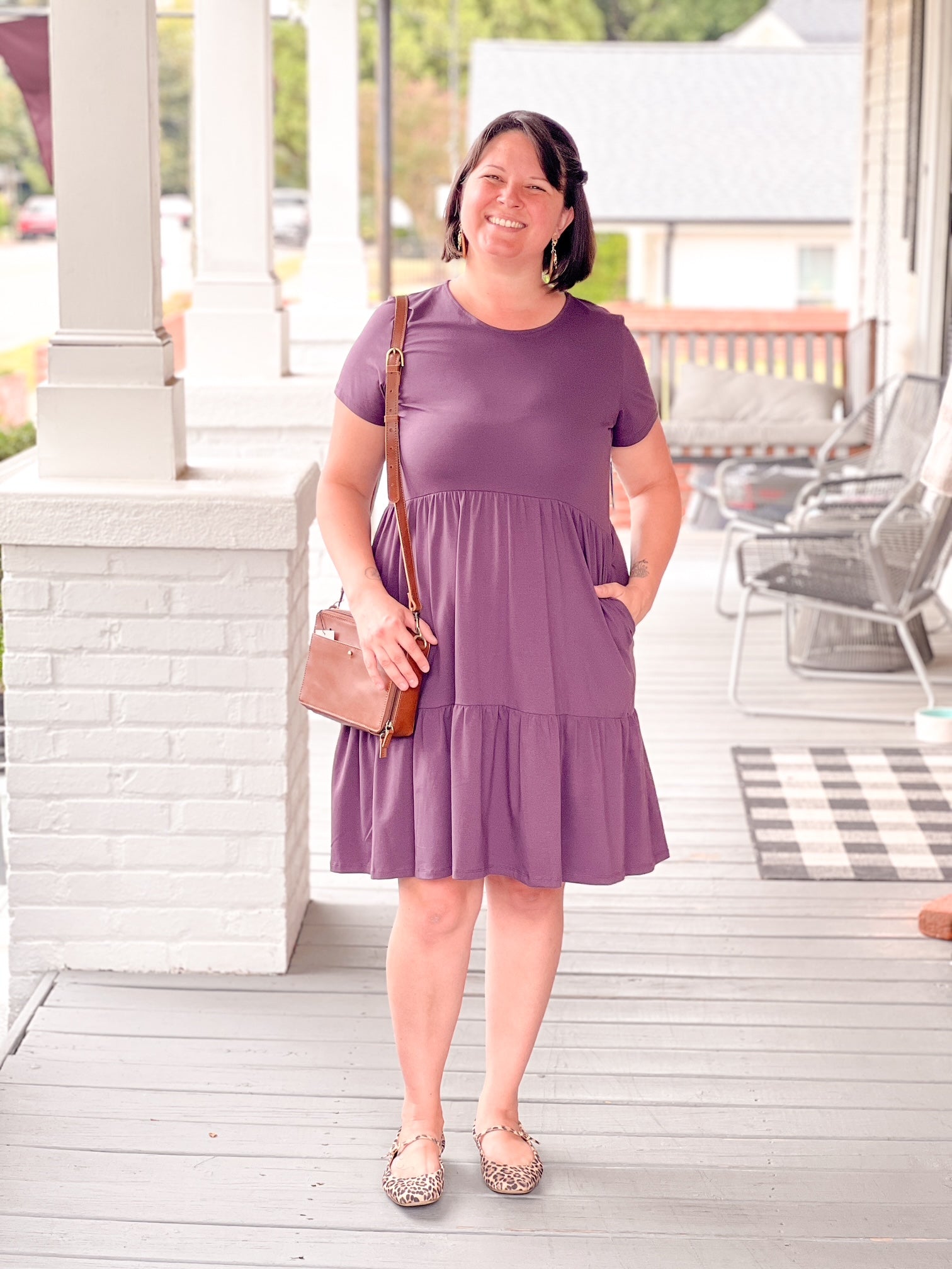 Plum Short Sleeve Mini Dress