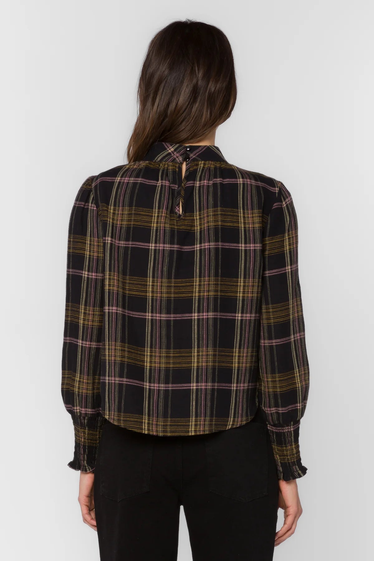 Long Sleeve Plaid Mock Neck Top