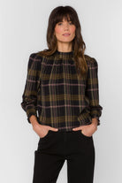 Long Sleeve Plaid Mock Neck Top