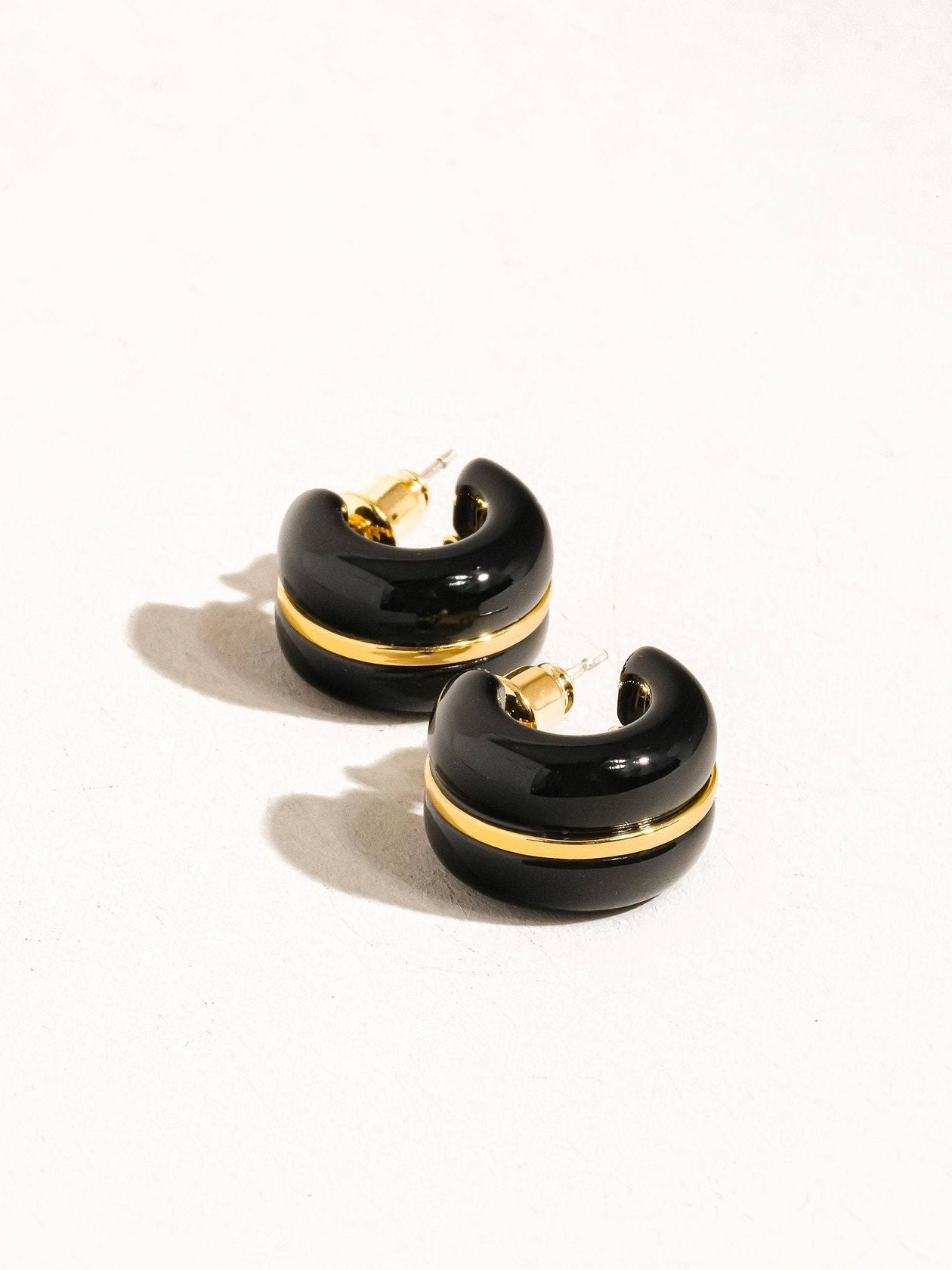 Rose & Lee Co Arlo 18k Gold C Hoop Earrings, Black Earrings