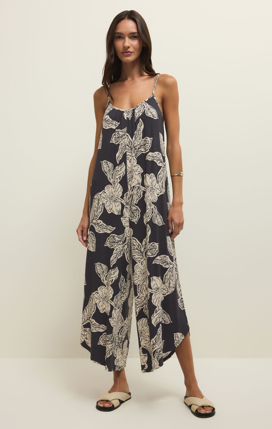 Black Floral Print Sleeveless Jumpsuit