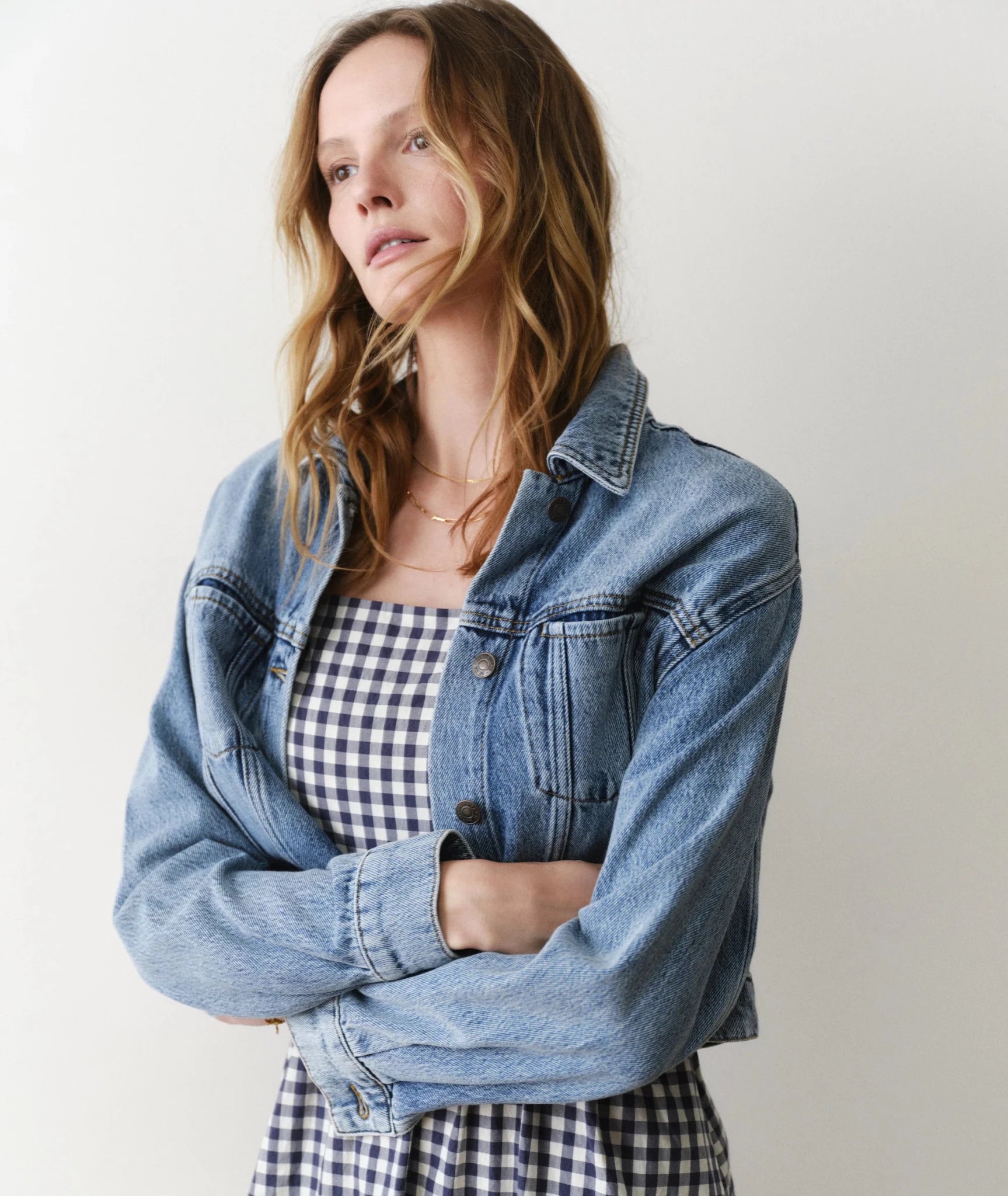 Rose & Lee Co Ash Cropped Denim Jacket, Medium Wash by Marine Layer Jackets