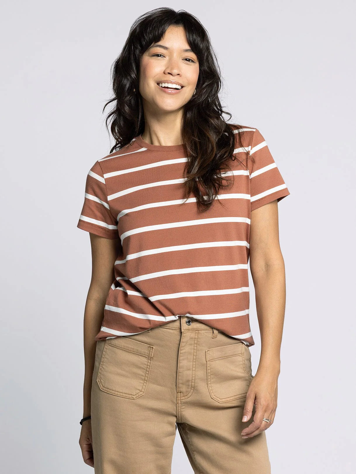 Striped Brown and White Short Sleeve Tee