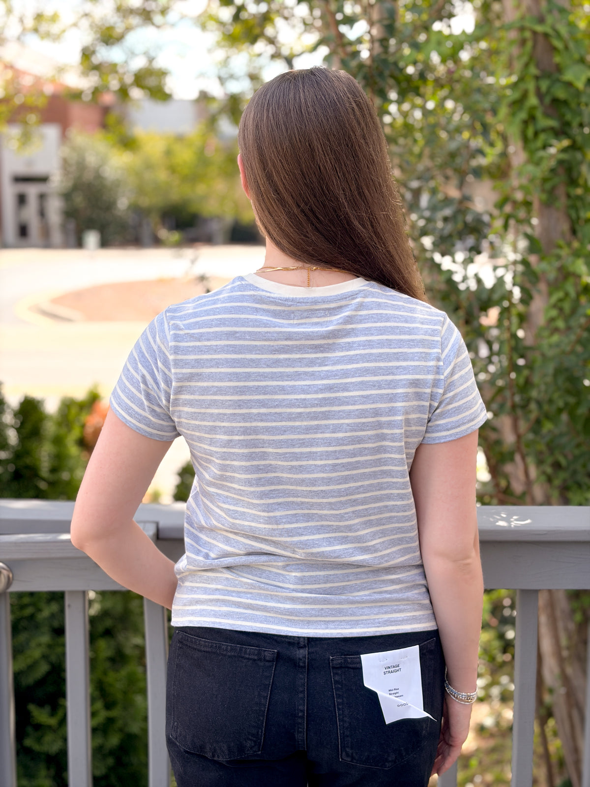 Rose & Lee Co Asher Tee, Heather Grey Stripe short sleeve
