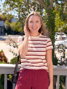 Rose & Lee Co Asher Tee, Pink/Burgundy Stripe short sleeve