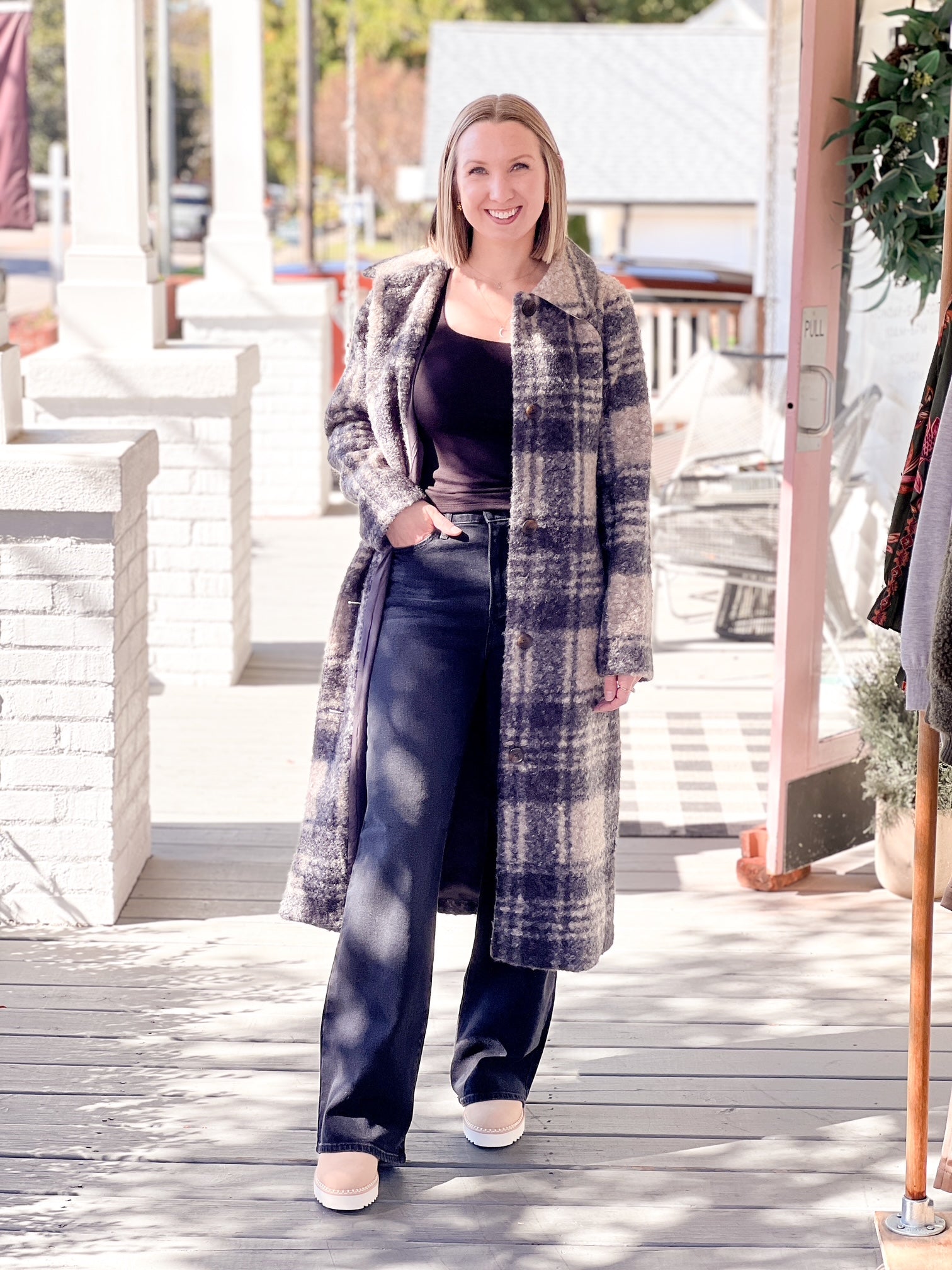 Black/Oat Plaid Long Jacket