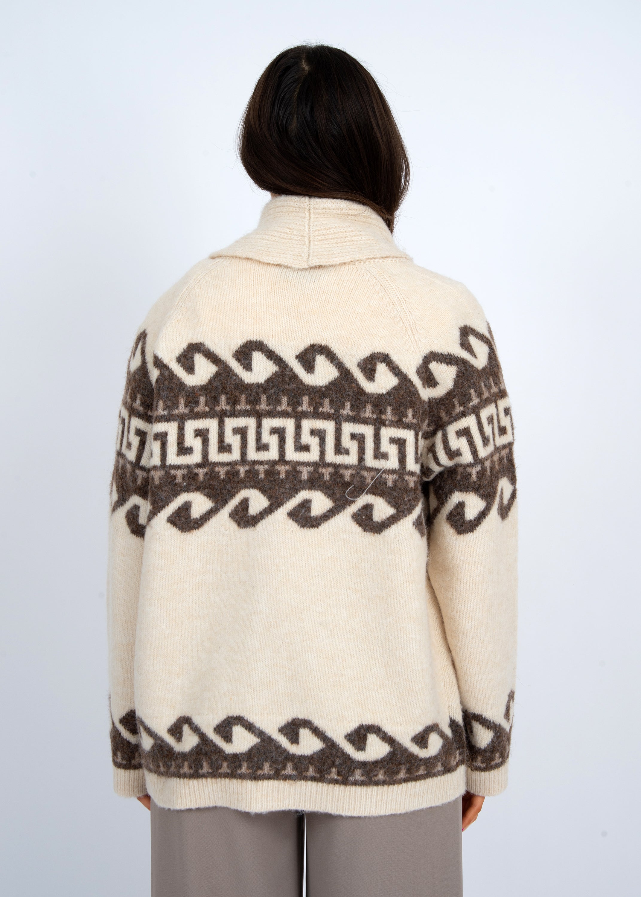 Ivory Aztec Printed Cardigan Shawl