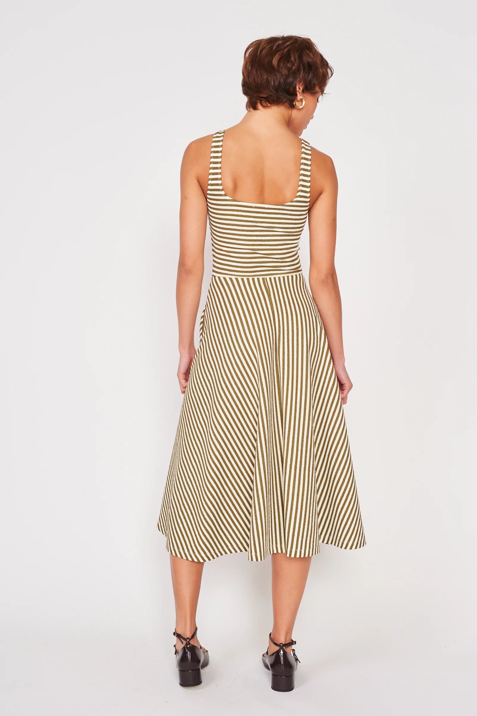 Green Striped Midi Sleeveless Dress