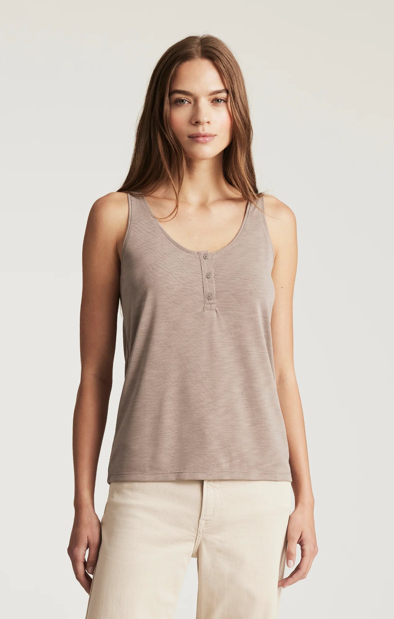 Sleeveless Scoop Neck Button Front Tank