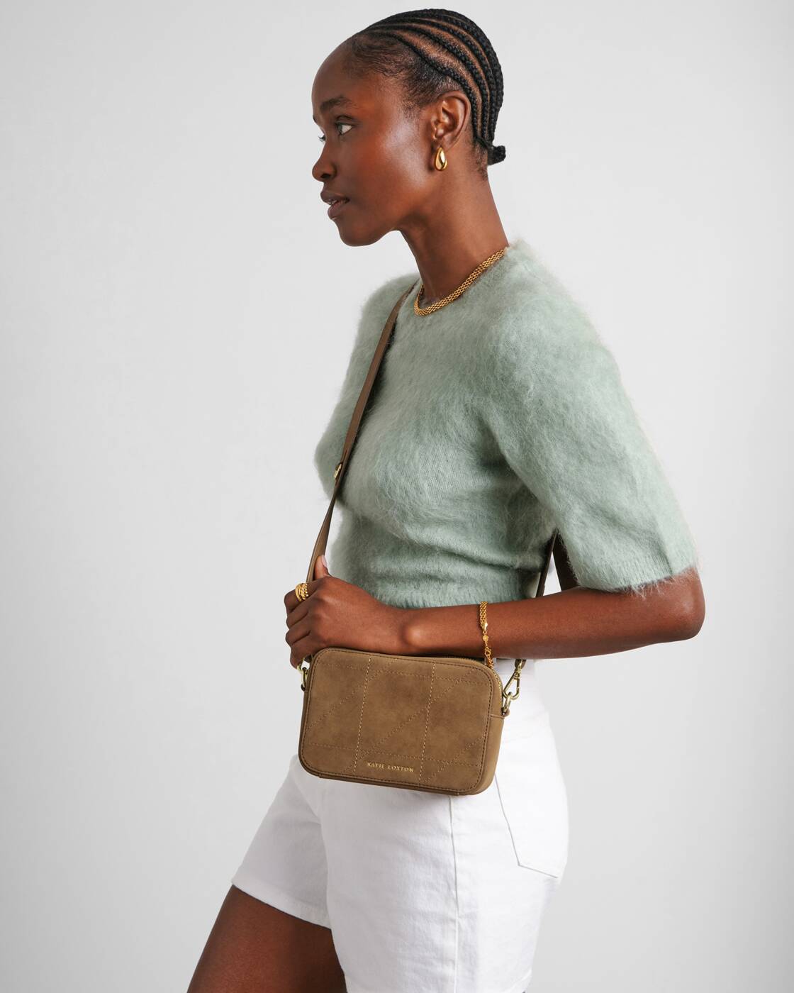 Rose & Lee Co Avery Quilted Suedette Crossbody Bag, Caramel Bags