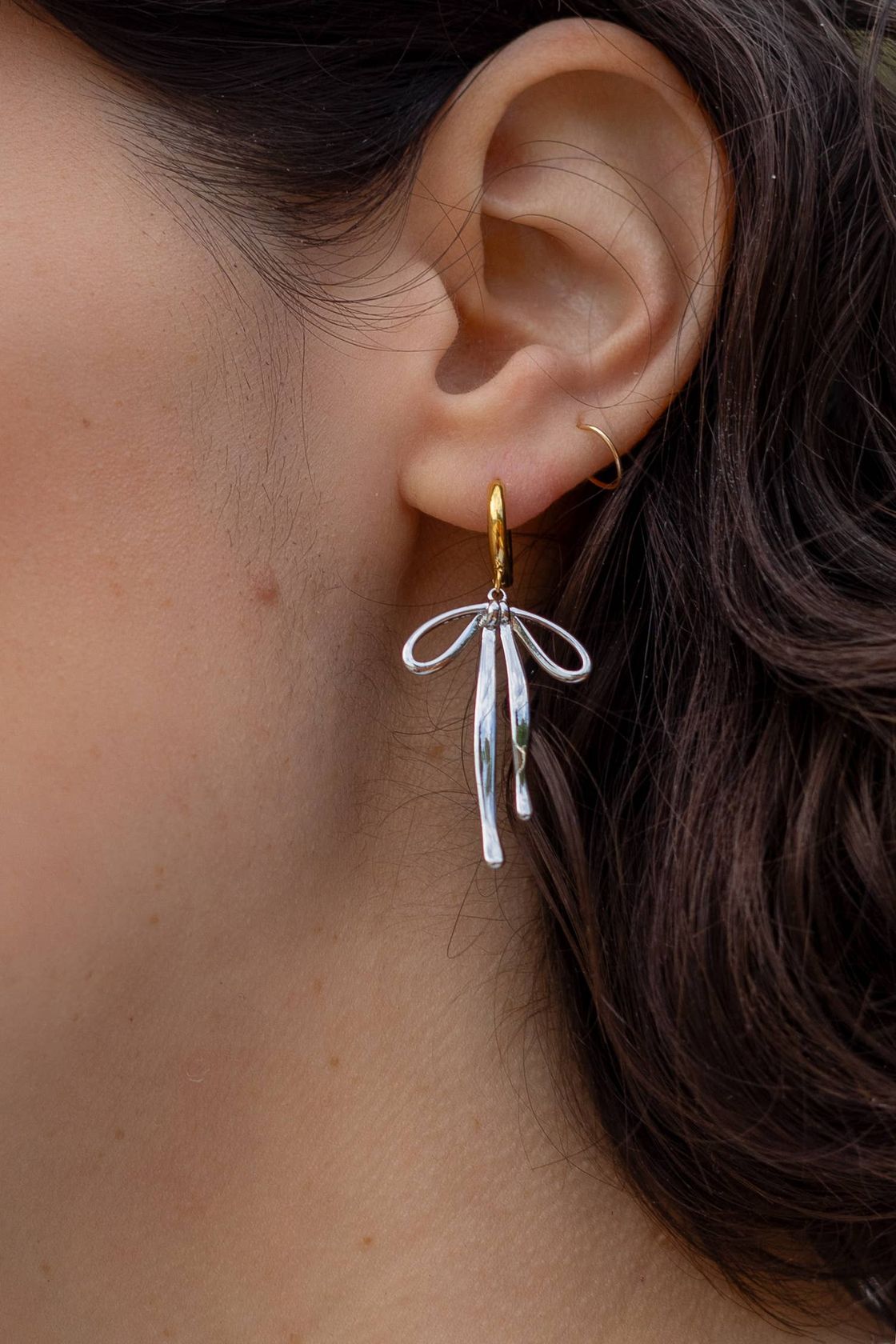 Rose & Lee Co Bad To The Bow Earrings, 18k Gold Plated + Silver Rhodium Earrings