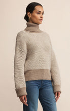 Neutral Herringbone Sweater with a Turtleneck