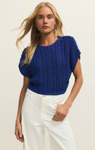 Royal Blue Crochet Short Sleeve Top