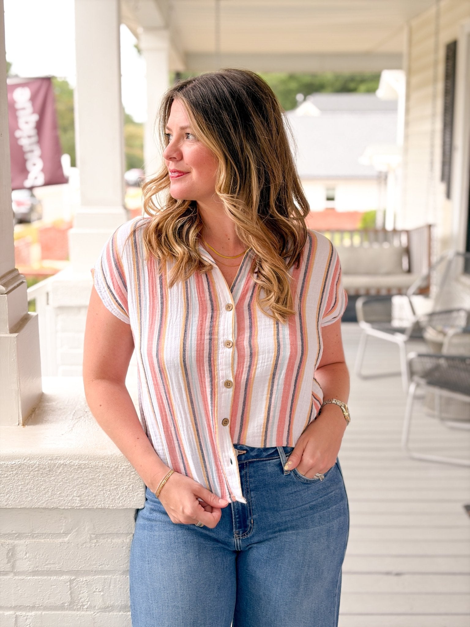 Rose & Lee Co Hunter Top, Vacation Stripe short sleeve