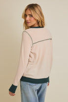 Cream/Green Contrast Long Sleeve Top