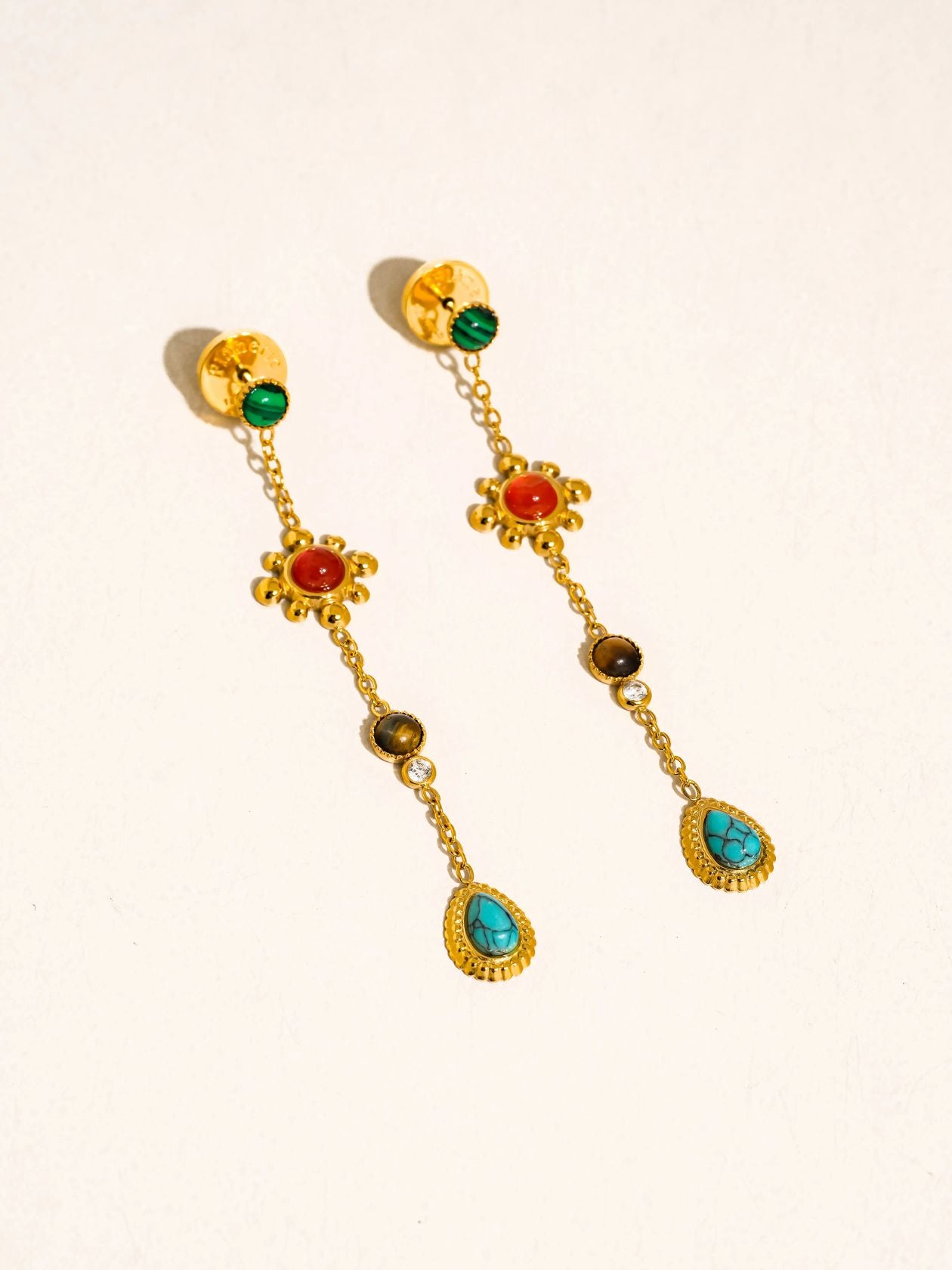 Rose & Lee Co Bellevie Gemstone Drop Earrings, 18k Gold Earrings