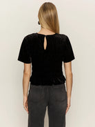 Velvet Short Sleeve Black Top