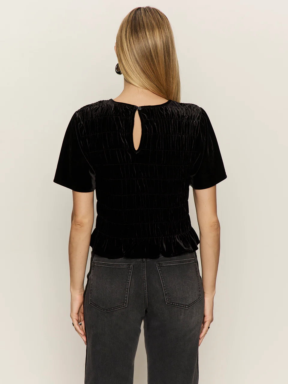 Velvet Short Sleeve Black Top