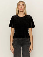 Velvet Short Sleeve Black Top