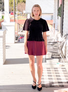 Velvet Short Sleeve Black Top