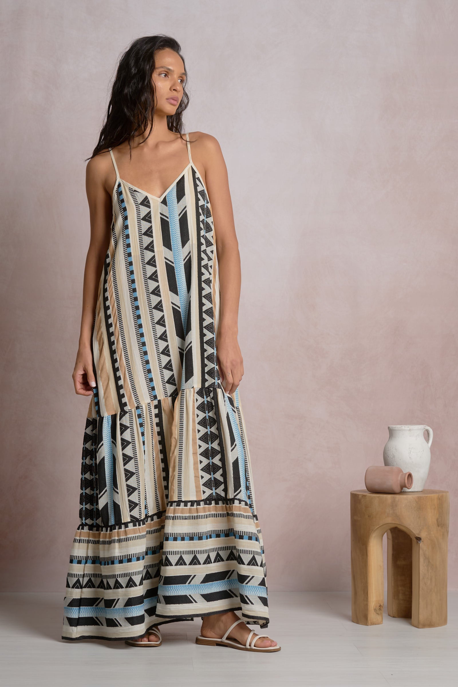 Sleeveless Aztec Printed Maxi Dress