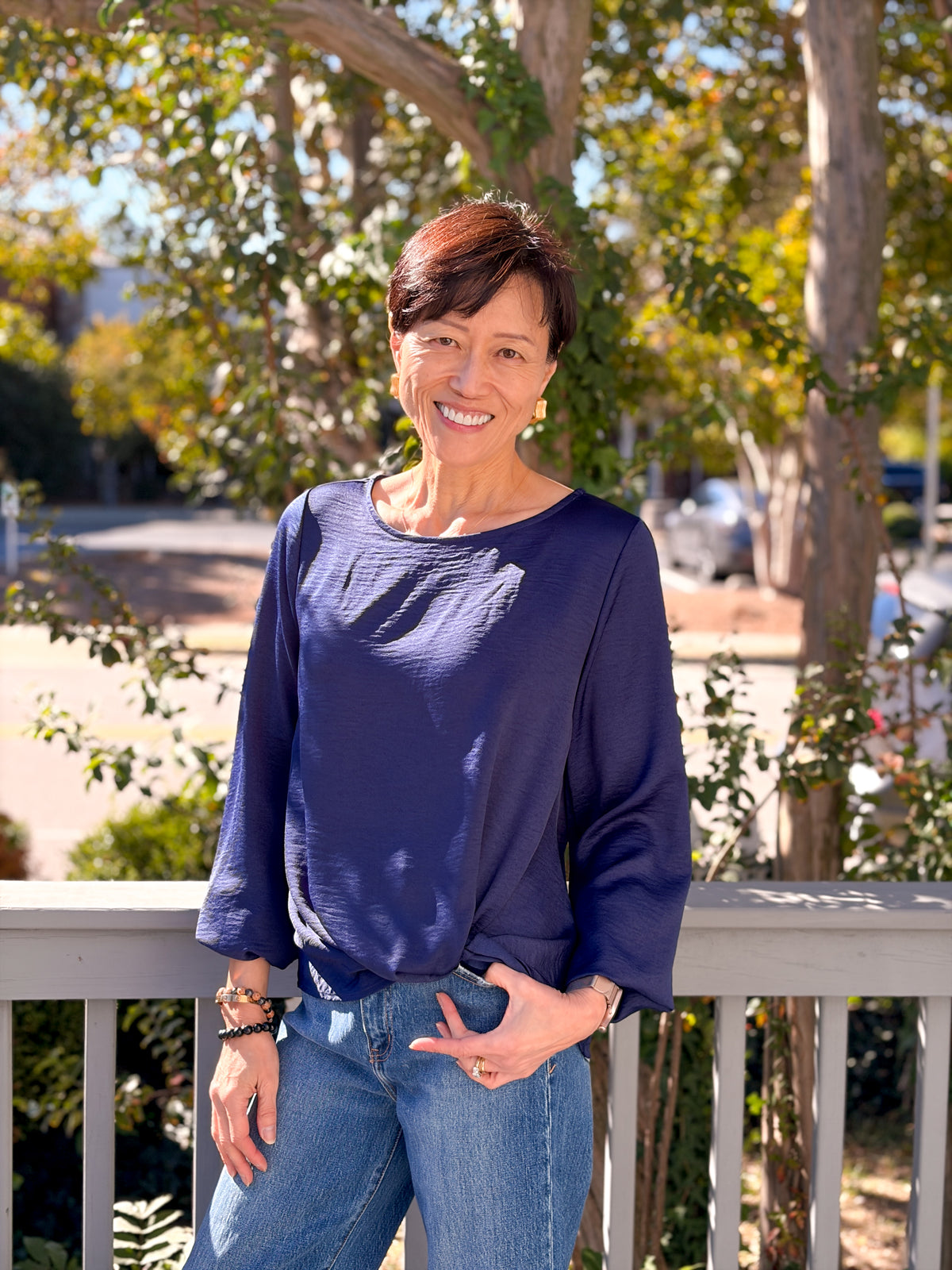 Rose & Lee Co Bethany Top, Navy Work Tops