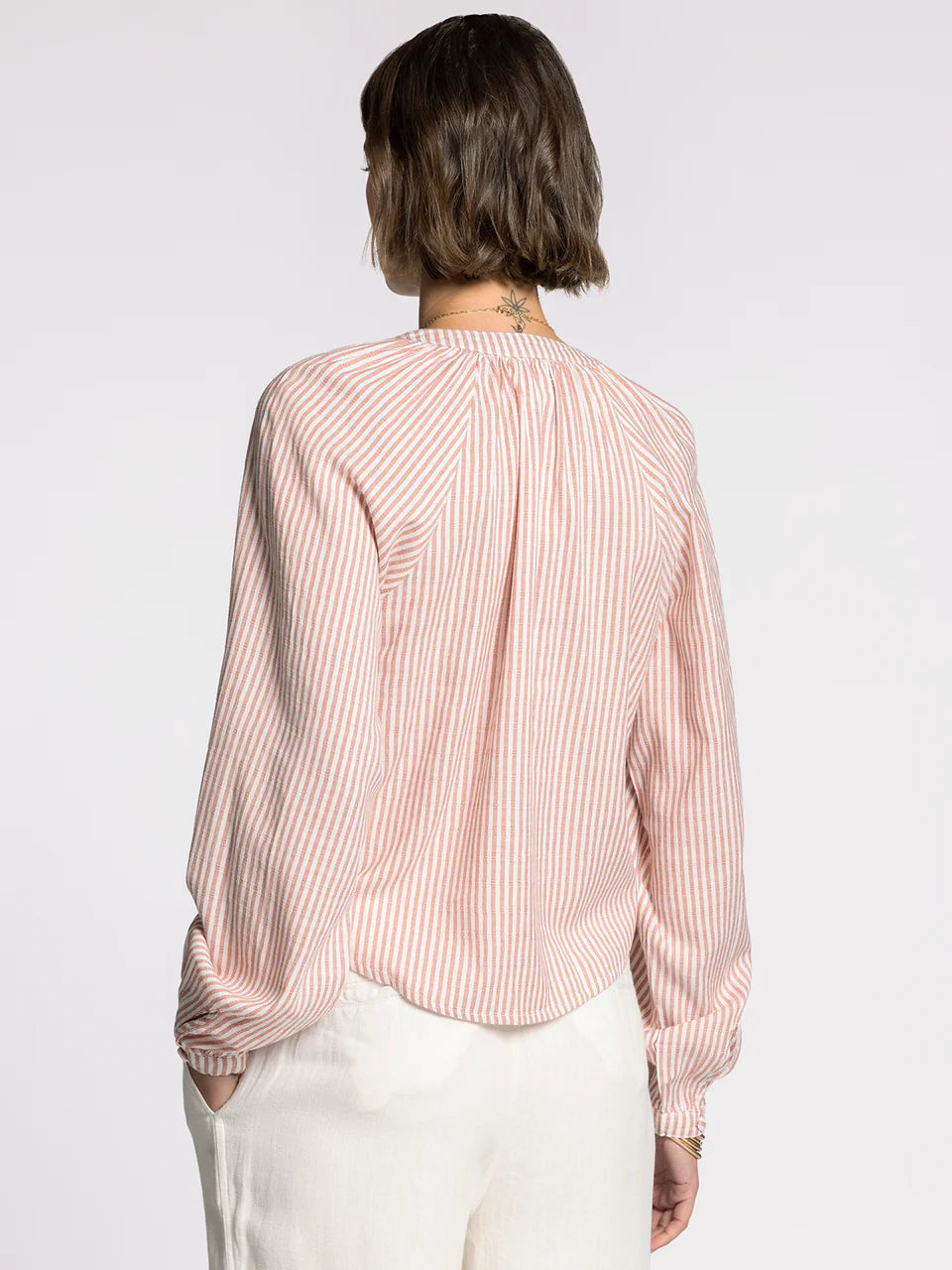 Rose/Ivory Striped Long Sleeve Top
