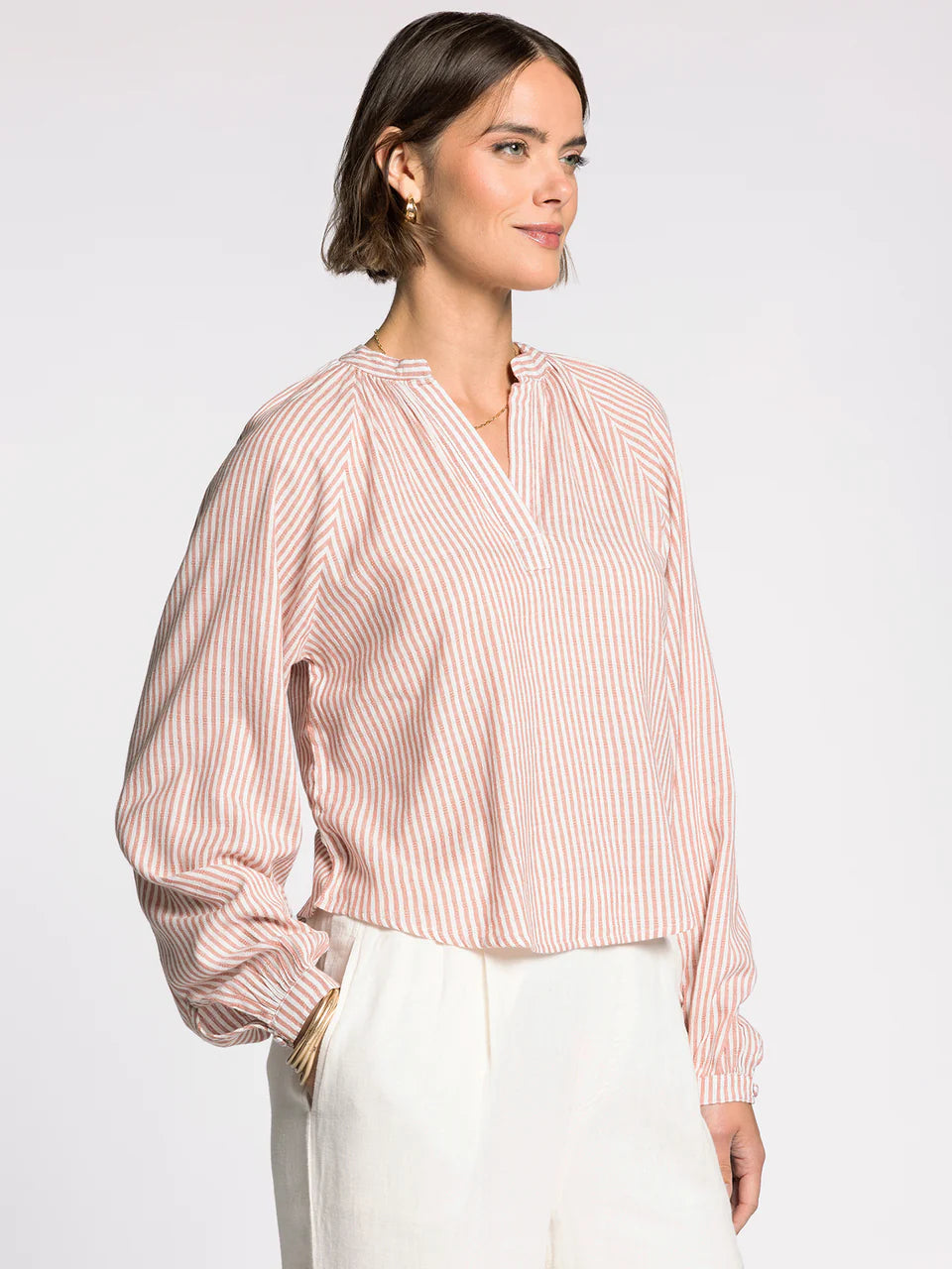 Rose/Ivory Striped Long Sleeve Top