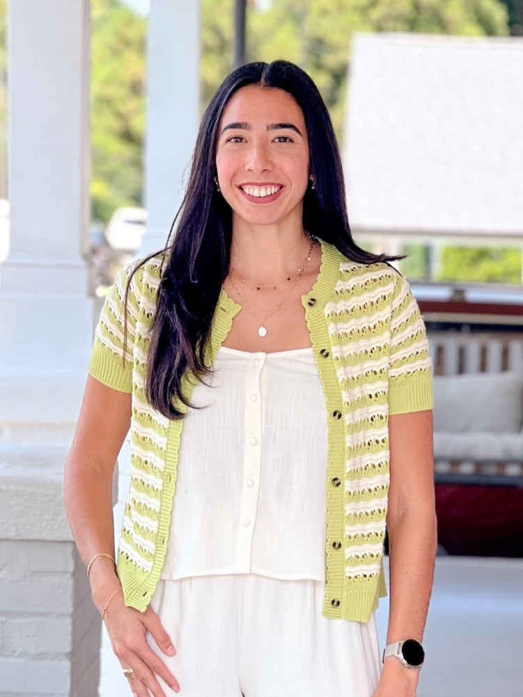 green and ivory stripped cardigan