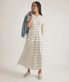 White and Black Striped Short Sleeve Dress
