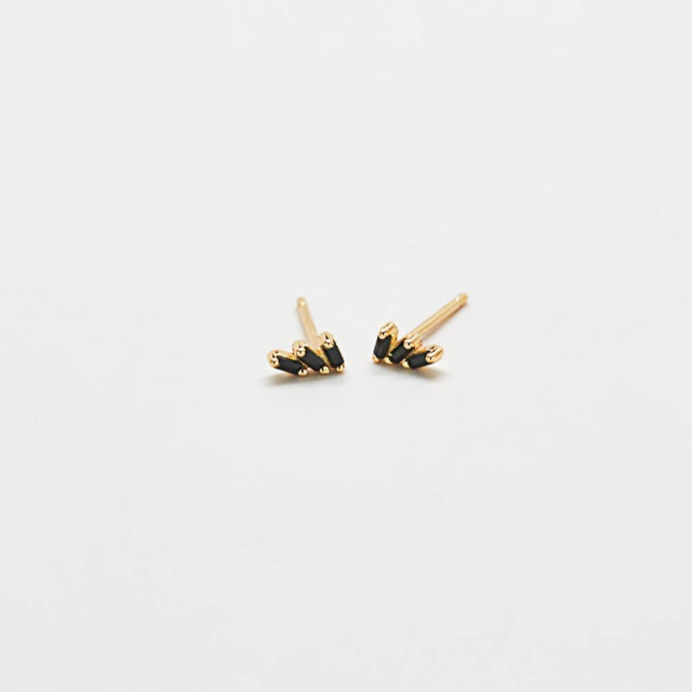 Rose & Lee Co Black Triple Baguette Gold Studs Earrings